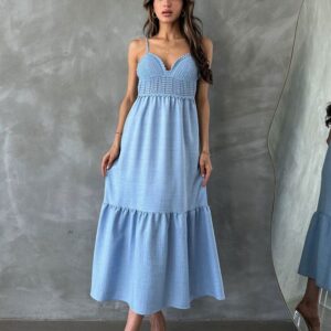 Linen Strappy V-Neck Floor Length Dress - Brand: Topshow - Women & Kids, Baby Clothes Wholesale - TheBS Women