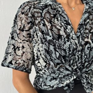 Burnt Velvet Shirt - Gray - Brand: Topshow - Women & Kids, Baby Clothes Wholesale - TheBS Women