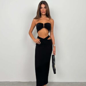 Cross Waist Maxi Skirt - Black - Brand: Black Fashion - Women & Kids, Baby Clothes Wholesale - TheBS Women