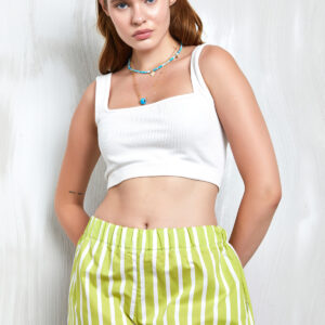 Oil Green White Striped 100% Cotton Elastic Waist Shorts 27369 - Brand: First Angels - Women & Kids, Baby Clothes Wholesale - TheBS Women