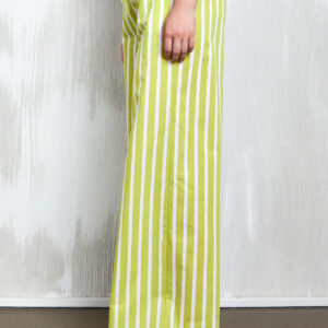 Oil Green White Striped 100% Cotton Elastic Waist Trousers 27370 - Brand: First Angels - Women & Kids, Baby Clothes Wholesale - TheBS Women