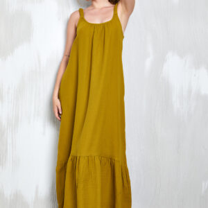 Oil Green Muslin Fabric Strappy Long Dress 27361 - Brand: First Angels - Women & Kids, Baby Clothes Wholesale - TheBS Women