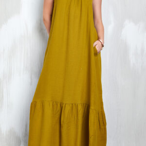 Oil Green Muslin Fabric Strappy Long Dress 27361 - Brand: First Angels - Women & Kids, Baby Clothes Wholesale - TheBS Women