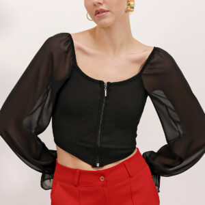 Black Chiffon Front Zipper Blouse 0496 - Brand: Bigdart - Women & Kids, Baby Clothes Wholesale - TheBS Women