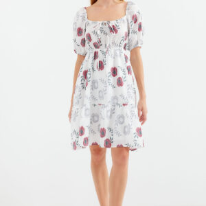 Patterned Mini Flared Dress - Ecru - Brand: Bigdart - Women & Kids, Baby Clothes Wholesale - TheBS Women