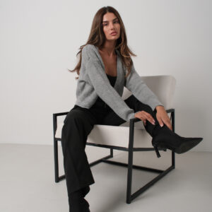 Crop Knitted Cardigan With Piping - Gray - Brand: Black Fashion - Women & Kids, Baby Clothes Wholesale - TheBS Women