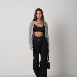 Crop Knitted Cardigan With Piping - Gray - Brand: Black Fashion - Women & Kids, Baby Clothes Wholesale - TheBS Women