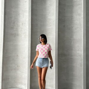 RawShort Sleeve Checkerboard Pattern Crochet Blouse - Brand: Topshow - Women & Kids, Baby Clothes Wholesale - TheBS Women