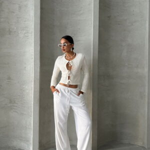 Cream F 1705 Front Tie Blouse - Brand: Topshow - Women & Kids, Baby Clothes Wholesale - TheBS Women