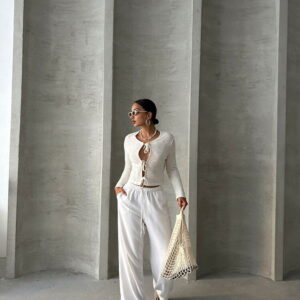 Cream F 1705 Front Tie Blouse - Brand: Topshow - Women & Kids, Baby Clothes Wholesale - TheBS Women