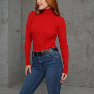 Turtleneck Ribbed Detail Wholesale KnitwearSweater - Brand: Lustrin - Women & Kids, Baby Clothes Wholesale - TheBS Women
