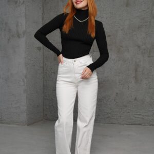 Turtleneck Ribbed Detail Wholesale KnitwearSweater - Brand: Lustrin - Women & Kids, Baby Clothes Wholesale - TheBS Women