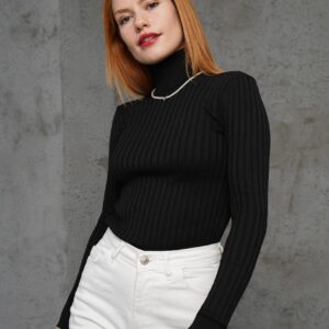 Turtleneck Ribbed Detail Wholesale KnitwearSweater - Brand: Lustrin - Women & Kids, Baby Clothes Wholesale - TheBS Women