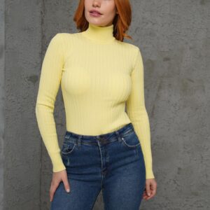 Turtleneck Ribbed Detail Wholesale KnitwearSweater - Brand: Lustrin - Women & Kids, Baby Clothes Wholesale - TheBS Women