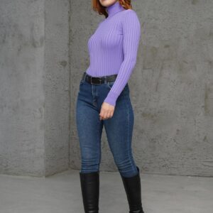 Turtleneck Ribbed Detail Wholesale KnitwearSweater - Brand: Lustrin - Women & Kids, Baby Clothes Wholesale - TheBS Women