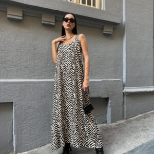 Women'sFlounce Satin Printed Long Dress - Brand: First Angels - Women & Kids, Baby Clothes Wholesale - TheBS Women