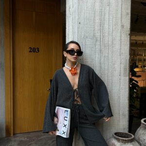 Crinkle Fabric Front Tie Oversize Kimono Blouse 28172 - Brand: First Angels - Women & Kids, Baby Clothes Wholesale - TheBS Women