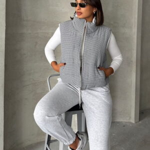 Houndstooth Patterned Fiber Puffer Vest - Brand: Topshow - Women & Kids, Baby Clothes Wholesale - TheBS Women