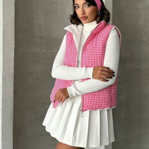 Houndstooth Patterned Fiber Puffer Vest - Brand: Topshow - Women & Kids, Baby Clothes Wholesale - TheBS Women