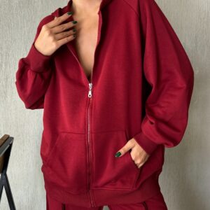 Zippered Hooded Oversize Sweatshirt Without Raising 28178 - Brand: First Angels - Women & Kids, Baby Clothes Wholesale - TheBS Women