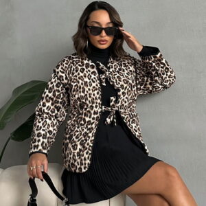 Leopard Patterned Quilted Front Tie Jacket - Brand: Topshow - Women & Kids, Baby Clothes Wholesale - TheBS Women