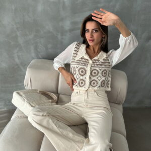 Stone Brown Floral Patterned Beaded Short Cardigan - Brand: Topshow - Women & Kids, Baby Clothes Wholesale - TheBS Women