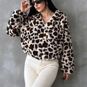 Leopard Printed Plush Coat - Stone & - Brand: Topshow - Women & Kids, Baby Clothes Wholesale - TheBS Women
