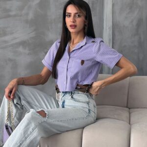 Striped Belt Detailed Striped Shirt - Brand: Topshow - Women & Kids, Baby Clothes Wholesale - TheBS Women