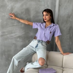 Striped Belt Detailed Striped Shirt - Brand: Topshow - Women & Kids, Baby Clothes Wholesale - TheBS Women