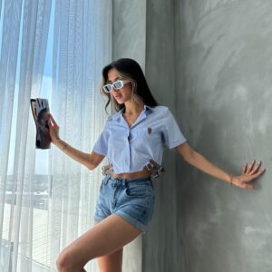 Striped D 2646 Belt Detailed Striped Shirt - Brand: Topshow - Women & Kids, Baby Clothes Wholesale - TheBS Women