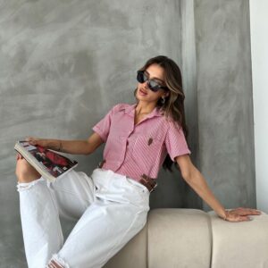 Striped D 2646 Belt Detailed Striped Shirt - Brand: Topshow - Women & Kids, Baby Clothes Wholesale - TheBS Women