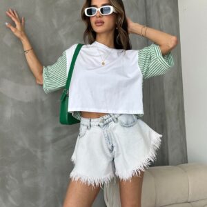 Emerald Striped Poplin Sleeve T-shirt - Brand: Topshow - Women & Kids, Baby Clothes Wholesale - TheBS Women