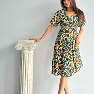 Leopard Emerald Patterned Long Dress - Brand: Topshow - Women & Kids, Baby Clothes Wholesale - TheBS Women