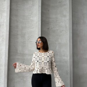 Half Button Lace Cardigan - Ecru - Brand: Topshow - Women & Kids, Baby Clothes Wholesale - TheBS Women