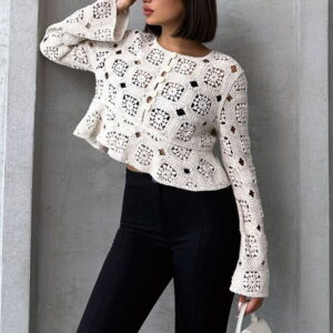 Half Button Lace Cardigan - Ecru - Brand: Topshow - Women & Kids, Baby Clothes Wholesale - TheBS Women