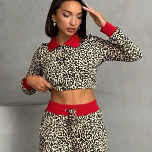 Leopard Patterned Polo Collar Crop Top - Brand: Topshow - Women & Kids, Baby Clothes Wholesale - TheBS Women