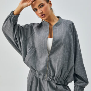 Wool Polyviscose Striped Zippered Oversize Bomber Jacket 28075 - Brand: First Angels - Women & Kids, Baby Clothes Wholesale - TheBS Women