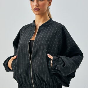 Wool Polyviscose Striped Zippered Oversize Bomber Jacket 28075 - Brand: First Angels - Women & Kids, Baby Clothes Wholesale - TheBS Women