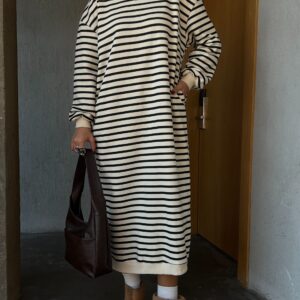 Black Striped 3 Thread Non-raised Long Oversize Dress 28288 - Brand: First Angels - Women & Kids, Baby Clothes Wholesale - TheBS Women