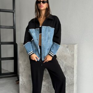 Garnished Bomber Jacket - Black & Blue - Brand: Cream Rouge - Women & Kids, Baby Clothes Wholesale - TheBS Women