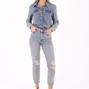 Laser Seamless High Waist Mom Fit Jeans - Blue - Brand: XLove - Women & Kids, Baby Clothes Wholesale - TheBS Women