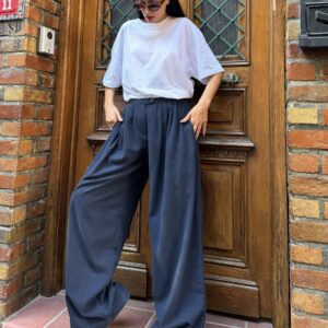 Wide Cut Raised Polyviscose Pleated Trousers 28261 - Brand: First Angels - Women & Kids, Baby Clothes Wholesale - TheBS Women
