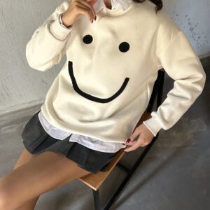 Smile Süzene Embroidered 3 Thread Raised Wide Cut Sweatshirt 28313 - Brand: First Angels - Women & Kids, Baby Clothes Wholesale - TheBS Women