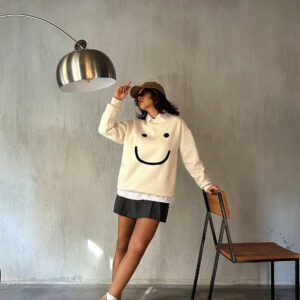 Smile Süzene Embroidered 3 Thread Raised Wide Cut Sweatshirt 28313 - Brand: First Angels - Women & Kids, Baby Clothes Wholesale - TheBS Women