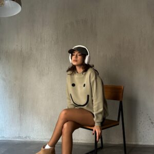 Mold Green Smile Süzene Embroidered 3 Thread Raised Wide Cut Sweatshirt 28313 - Brand: First Angels - Women & Kids, Baby Clothes Wholesale - TheBS Women