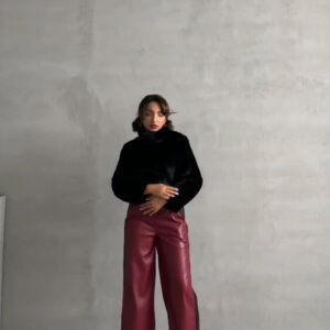 Claret RedLeather Trousers - Brand: Topshow - Women & Kids, Baby Clothes Wholesale - TheBS Women