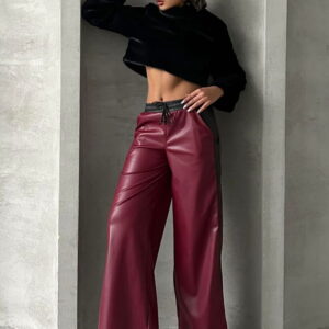 Claret RedLeather Trousers - Brand: Topshow - Women & Kids, Baby Clothes Wholesale - TheBS Women