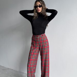 Plaid Palazo Trousers - Red - Brand: Cream Rouge - Women & Kids, Baby Clothes Wholesale - TheBS Women