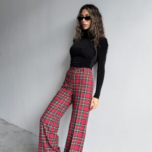Plaid Palazo Trousers - Red - Brand: Cream Rouge - Women & Kids, Baby Clothes Wholesale - TheBS Women
