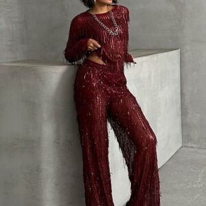 Burgundy Sequined Tulle Trousers - Brand: Topshow - Women & Kids, Baby Clothes Wholesale - TheBS Women